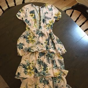 tropical tiered mermaid cut deep v dress